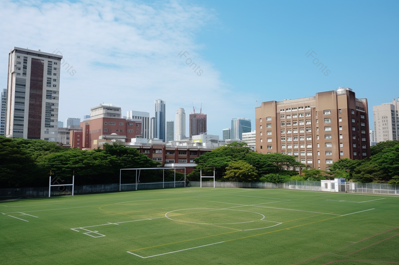 高中蓝天白云操场建筑楼绿茵实拍摄影图,高清,摄影图,摄影图片,图片大全,摄影图免费下载